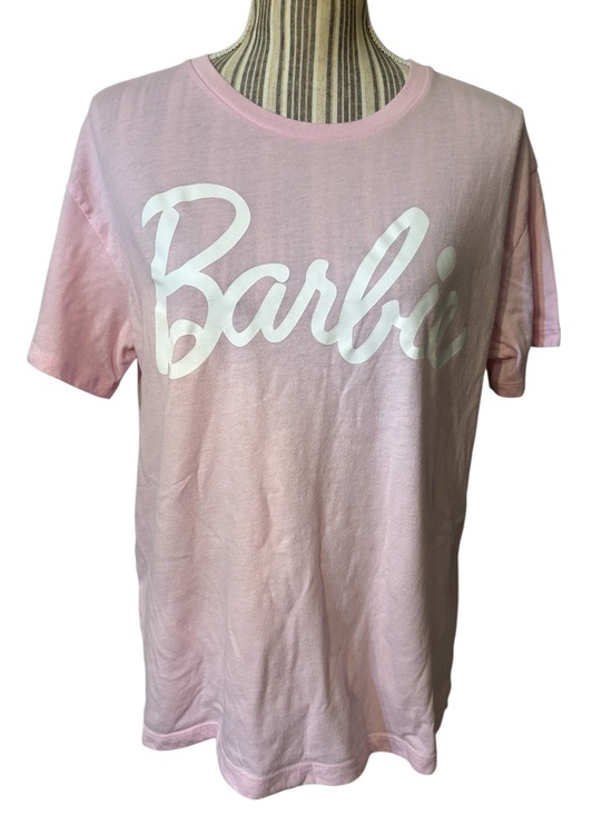 Barbie Tops - Barbie Tee XL Light Pink with White Barbie Script Logo Mattel Cotton Polyester